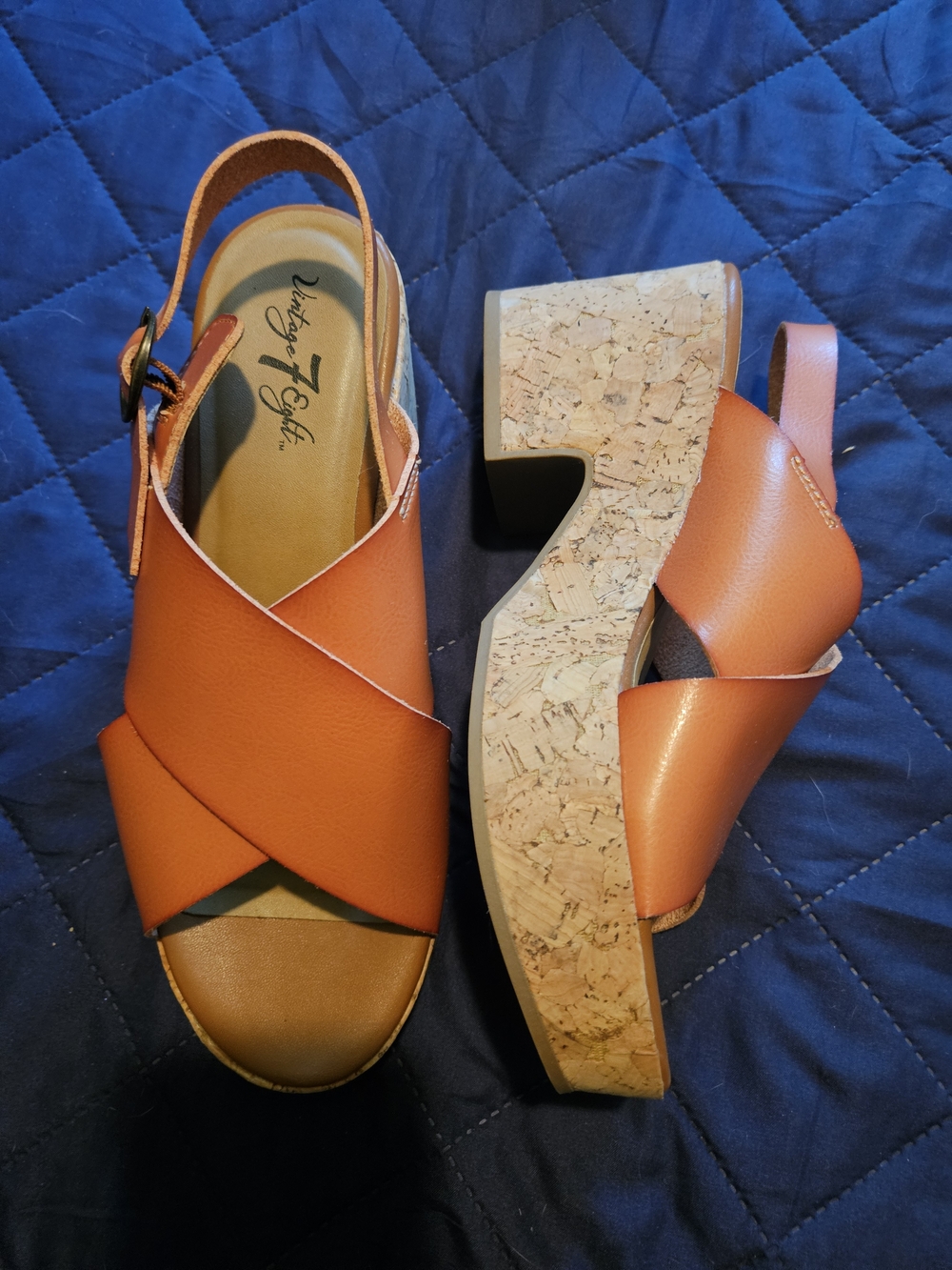 Dark Tan  Cork Wedge Slingback Sandals Vintage 7 Eight. NWOT WOMENS SIZE 8 1/2